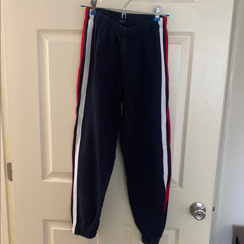 Brandy Melville Blue and Red Joggers with Tapered Ankle